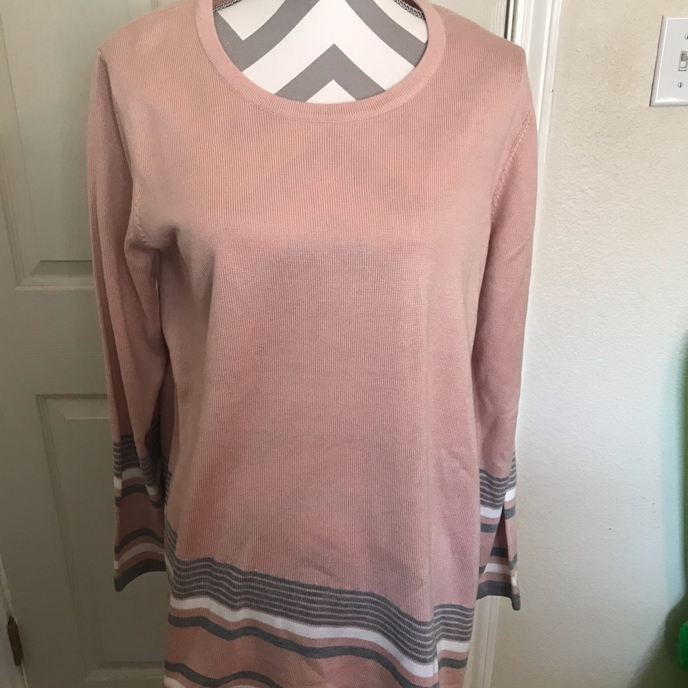 Calvin Klein Tunic Sweater Pink Striped Crew Neck